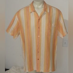 Solitude Mens Linen Blend Cruise Beach Stripe Short Sleeve Shirt Size XL
